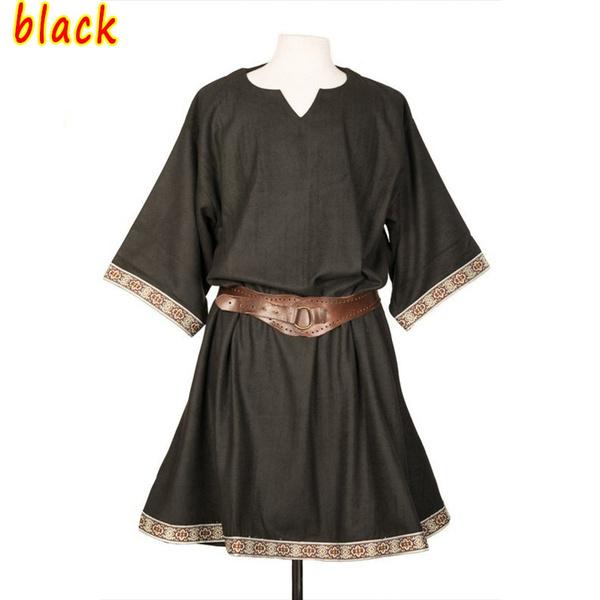 Unisex Halloween Mittelalter Kostüm Renaissance Tunika Wikinger Ritter Pirat Vintage Krieger Hemden ohne Gürtel XL schwarz von Joom DACH