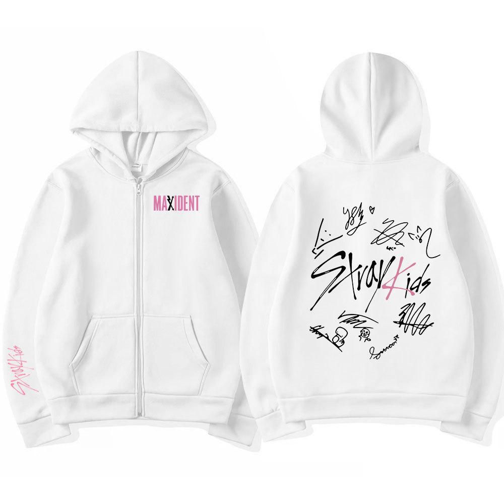 Unisex Harajuku Stray Kids Maxident Print Zip-Up Hoodie, Hip-Hop Y2K Stil L von Joom DACH