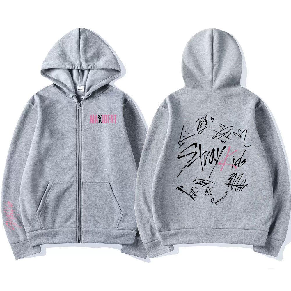 Unisex Harajuku Stray Kids Maxident Print Zip-Up Hoodie, Hip-Hop Y2K Stil M von Joom DACH