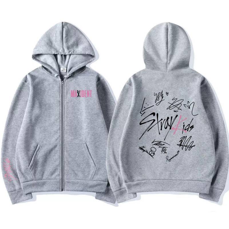 Unisex Harajuku Stray Kids Maxident Print Zip-Up Hoodie, Hip-Hop Y2K Stil M von Joom DACH