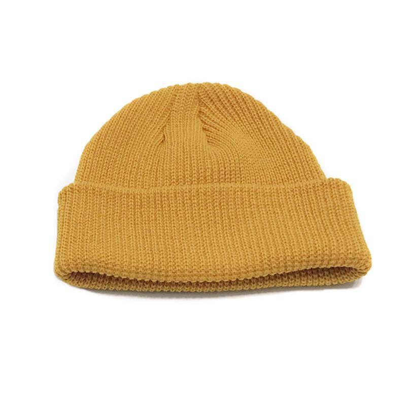 Unisex Herbst Winter gerippte Strickmütze weiche Bündchen kurze Melonenkappe Männer Frauen Marine-Stil Beanie-Mütze 54cm-60cm gelb von Joom DACH