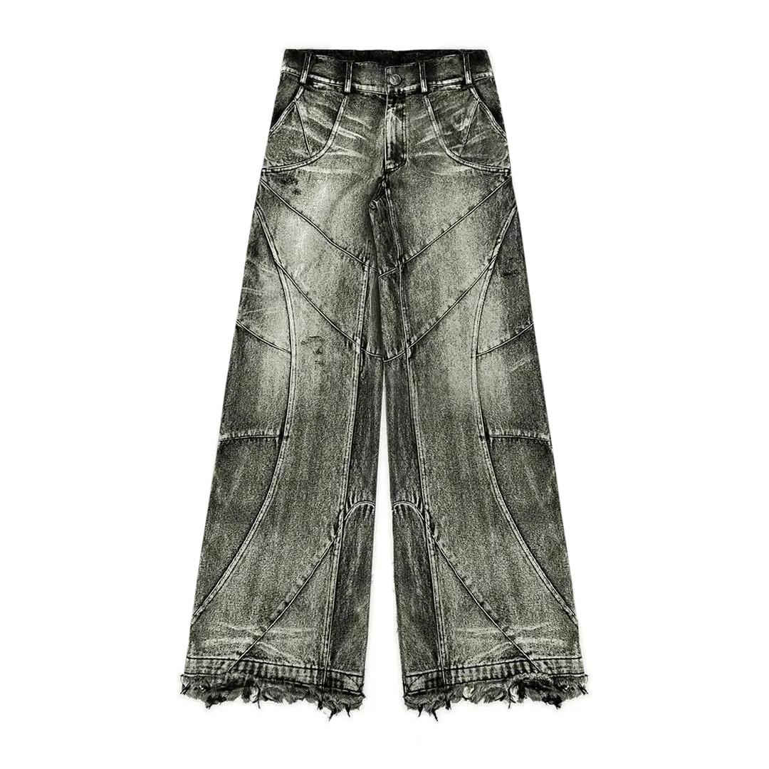 Unisex-Hose mit hoher Taille im europäischen und amerikanischen Stil, Jeans mit ausgewaschenen Kanten, lockere, übergroße Jeanshose mit geradem Bein und weitem Bein für Herren XXL von Joom DACH