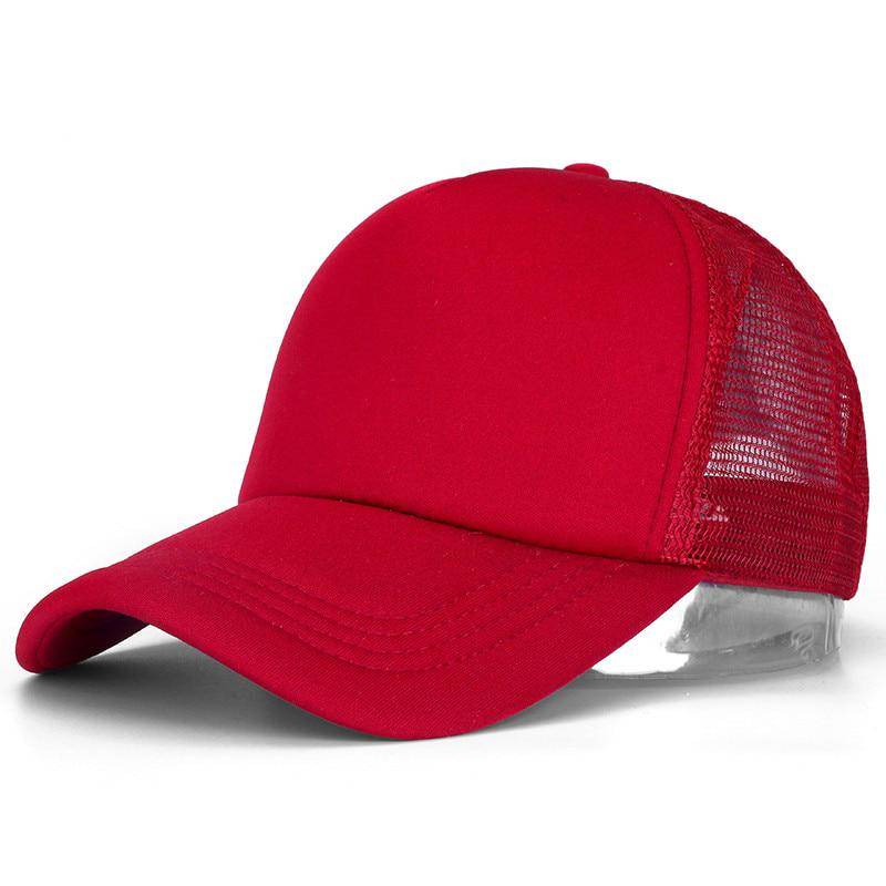 Unisex-Kappe, lässig, einfarbig, Mesh-Baseballkappe, verstellbare Snapback-Hüte für Damen und Herren, Hip-Hop-Trucker-Kappe 54cm-60cm rot von Joom DACH