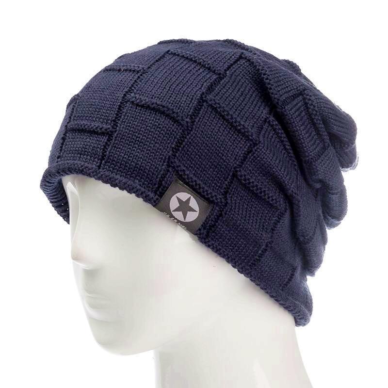 Unisex-Mütze mit Fleece-Futter, Strickwolle, warme Wintermütze, dicke, weiche Stretch-Mütze für Männer und Frauen 55cm-62cm navy blau von Joom DACH
