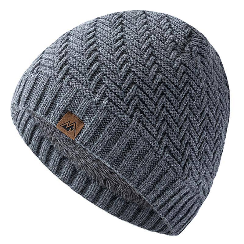 Unisex Peak Labal Wintermützen Mode Strickmützen für Männer und Frauen Beanie Mütze Outdoor Plüschfell gefüttert Warme Sportmützen 55cm-58cm grau von Joom DACH