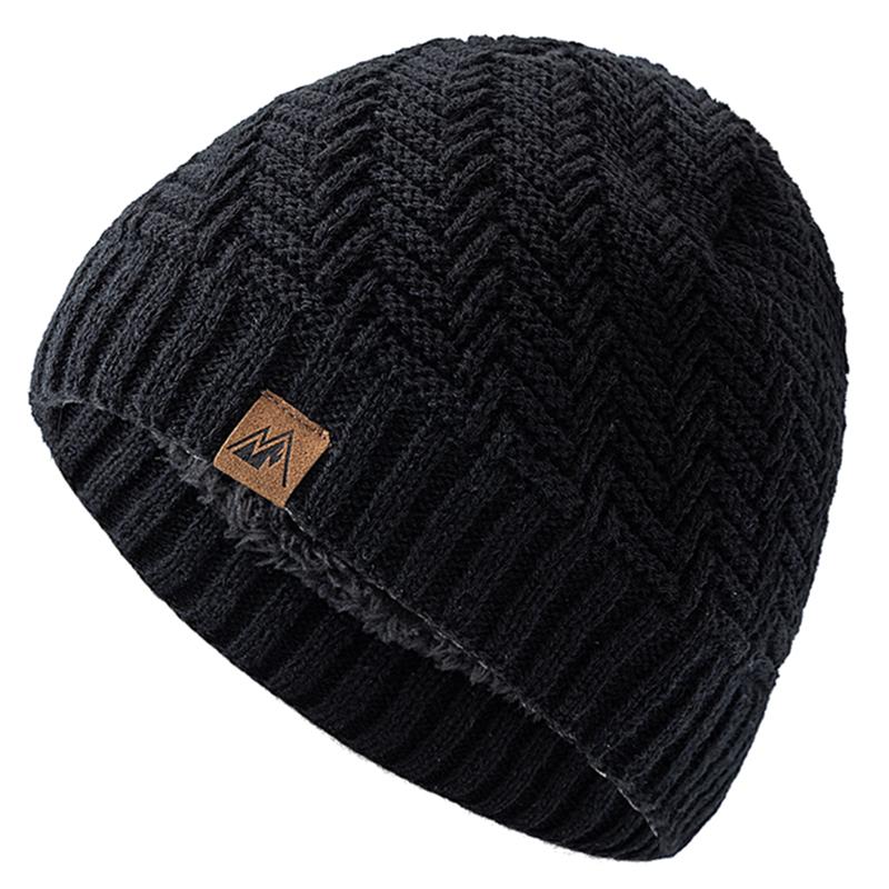 Unisex Peak Labal Wintermützen Mode Strickmützen für Männer und Frauen Beanie Mütze Outdoor Plüschfell gefüttert Warme Sportmützen 55cm-58cm schwarz von Joom DACH