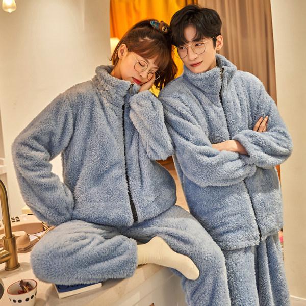 Unisex-Pyjama aus Wollflanell mit Reißverschluss: Warmer, dicker Coral Fleece-Anzug für Herbst & Winter Men L hellblaue von Joom DACH