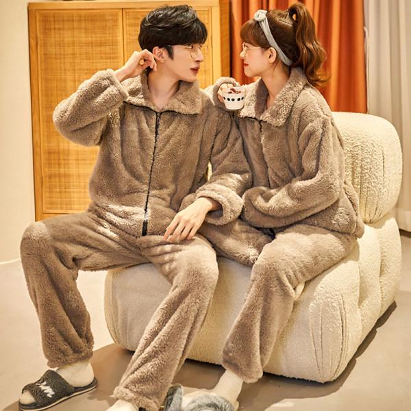 Unisex-Pyjama aus Wollflanell mit Reißverschluss: Warmer, dicker Coral Fleece-Anzug für Herbst & Winter Men XL hellbraune von Joom DACH