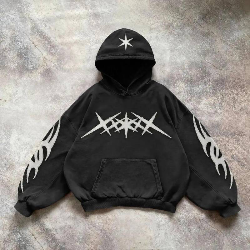 Unisex Retro Gothic Grafikdruck Hip Hop Hoodie Herren Y2k Grunge Punk Lässig Locker Pullover Damen Streetwear Sweatshirt Hoodies L von Joom DACH