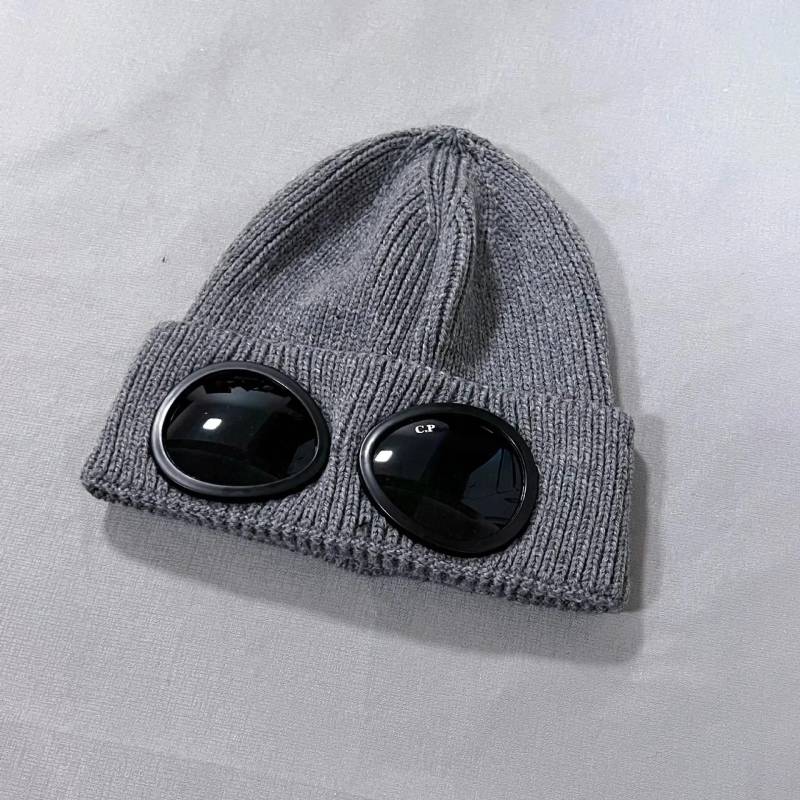 Unisex-Skimütze mit Schutzbrillengläsern, gestrickt, für den Winter, mit integrierter Schutzbrille, einfarbiges Rippbündchen für Männer und Frauen graue von Joom DACH