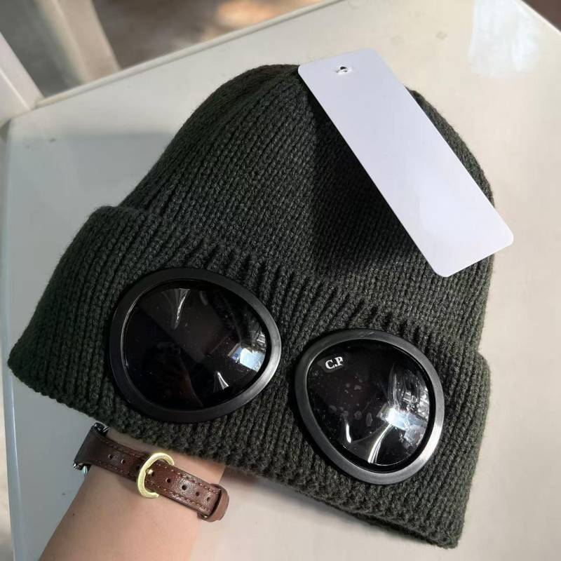 Unisex-Skimütze mit Schutzbrillengläsern, gestrickt, für den Winter, mit integrierter Schutzbrille, einfarbiges Rippbündchen für Männer und Frauen armee grüne von Joom DACH