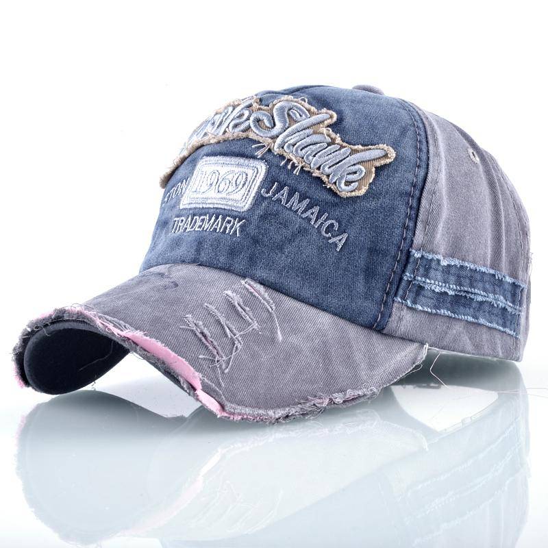 Unisex Snapback Baseball Cap Frauen gewaschen Denim Hip Hop Caps für Männer Buchstaben Stickerei Trucker Cap 56-59CM blau von Joom DACH