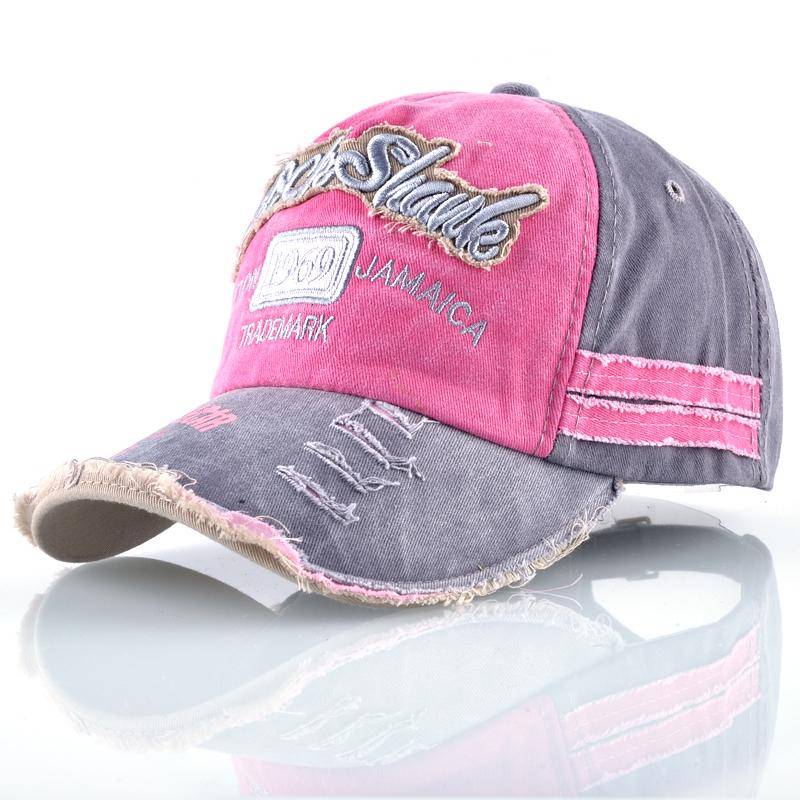 Unisex Snapback Baseball Cap Frauen gewaschen Denim Hip Hop Caps für Männer Buchstaben Stickerei Trucker Cap 56-59CM rosa von Joom DACH