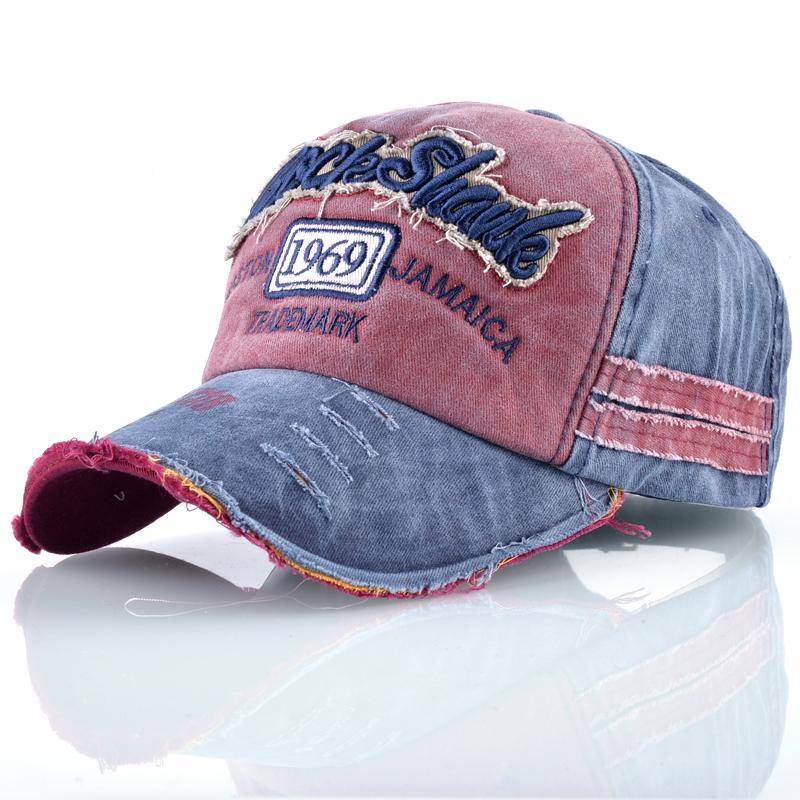 Unisex Snapback Baseball Cap Frauen gewaschen Denim Hip Hop Caps für Männer Buchstaben Stickerei Trucker Cap 56-59CM rot von Joom DACH