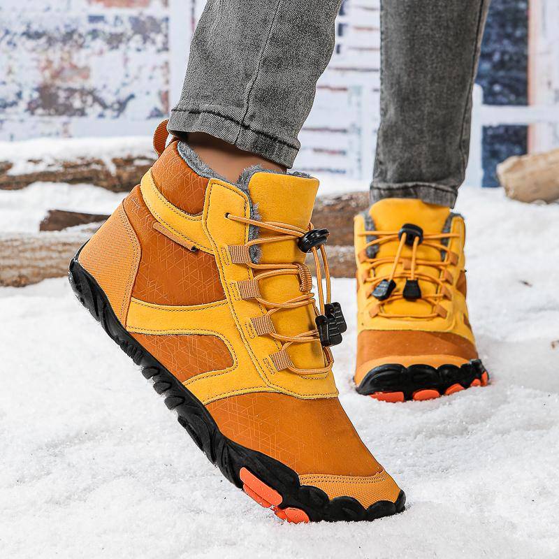 Unisex Winter Barfuß Wanderschuhe Wasserdichte Schneestiefel Damen Plüsch Warme Stiefeletten Rutschfeste Outdoor Weite Zehenschuhe Übergröße 36-47 40 gold von Joom DACH