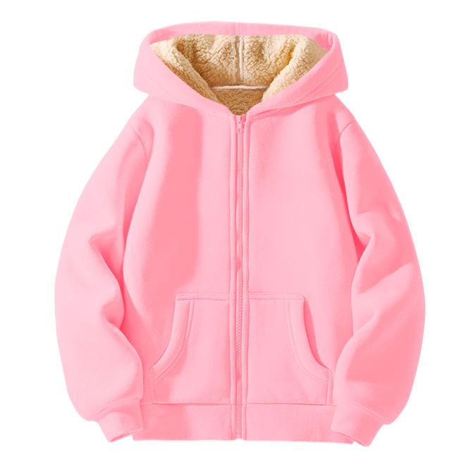 Unisex Winter Fleece Hoodies für Jungen Sweatshirt Casual Verdicken Warme Kinder Zipper Mantel Tops 110cm rosa von Joom DACH
