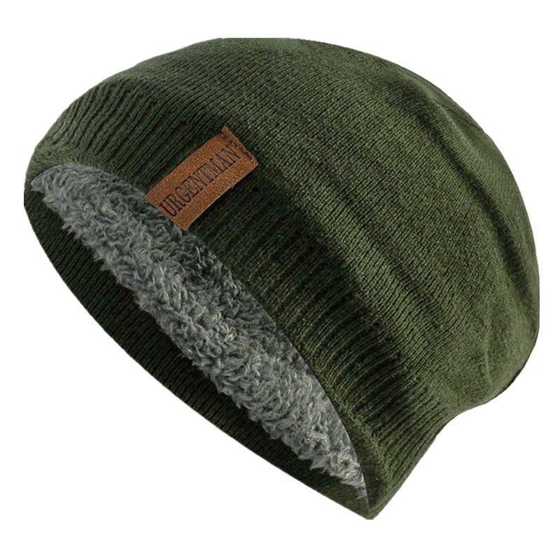 Unisex-Wintermützen mit Buchstaben-Labal-Motiv, einfarbig, Strickmütze für Damen und Herren, Beanie-Mütze für den Außenbereich, mit Fellfutter, warme Sportmützen 54cm-60cm armee grüne von Joom DACH