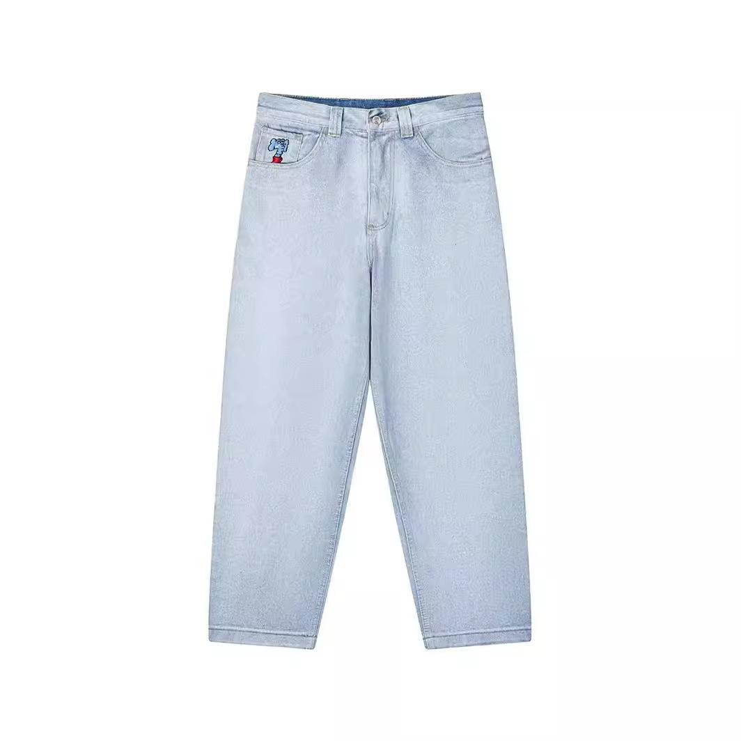 Unisex Y2K Lockere Baggy Jeans für Herren Streetwear Elefantenmuster Stickerei Jeans Hip Hop Straight Wide-Leg Denimhosen Damen XXL blau von Joom DACH