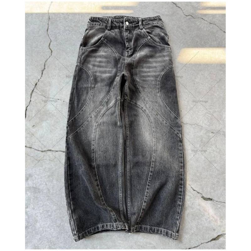 Unisex Y2k Gothic Punk Gewaschene Damenjeans Harajuku Weites Bein American Vintage Herren Jeans Baggy Hip Hop Streetwear Hose L schwarz von Joom DACH