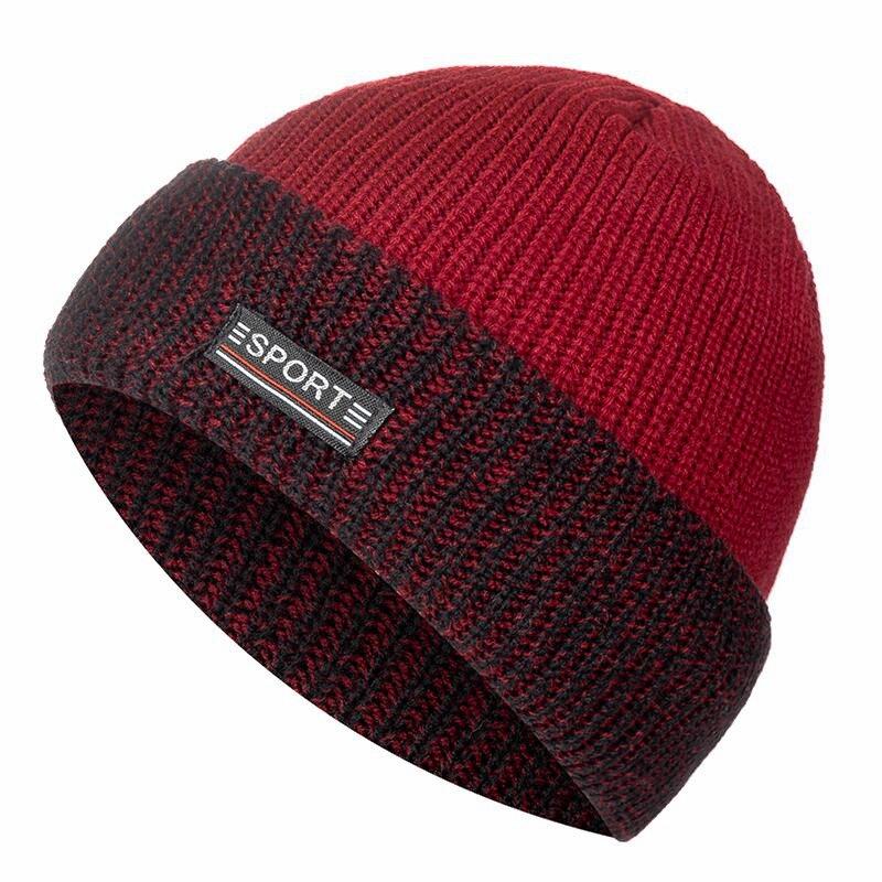 Unisex zweifarbige Wintermütze mit Pelzfutter, Bördelkappe, stilvolle weiche Beanie-Mütze für Männer und Frauen, warme Outdoor-Ski-Sportmütze 55cm-60cm rot von Joom DACH