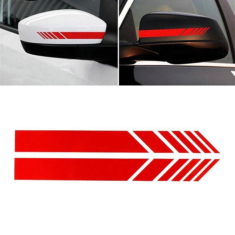 Universeller wasserdichter Auto-Rückspiegel-Aufkleber, gestreifter Auto-Girlanden-Aufkleber, fluoreszierendes Warndekor, Styling-Zubehör rot von Joom DACH