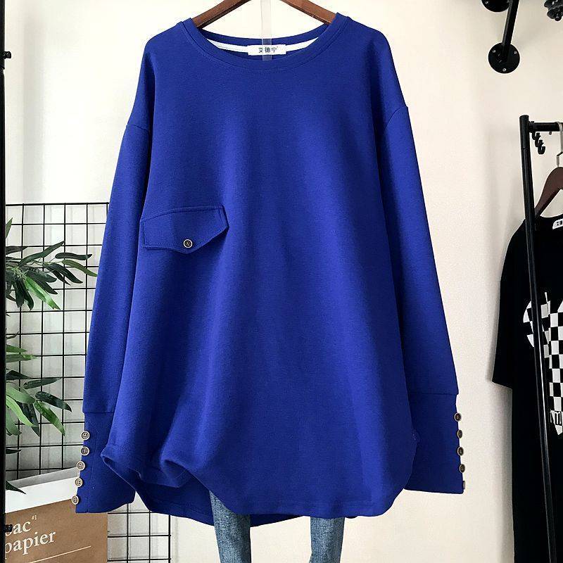 Unregelmäßige mittellange Tops für Damen, große Größe, lockeres Langarm-T-Shirt XL blau von Joom DACH
