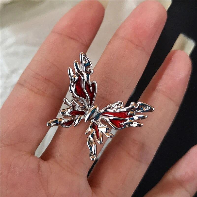 Unregelmäßige rote Kristallglas-Herz-ästhetische Ringe für Frauen Y2K Gothic Tier Spinnenring Kreativer Grunge Schmuck Zubehör von Joom DACH
