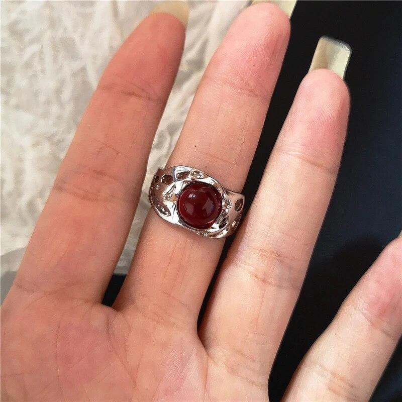 Unregelmäßige rote Kristallglas-Herz-ästhetische Ringe für Frauen Y2K Gothic Tier Spinnenring Kreativer Grunge Schmuck Zubehör von Joom DACH