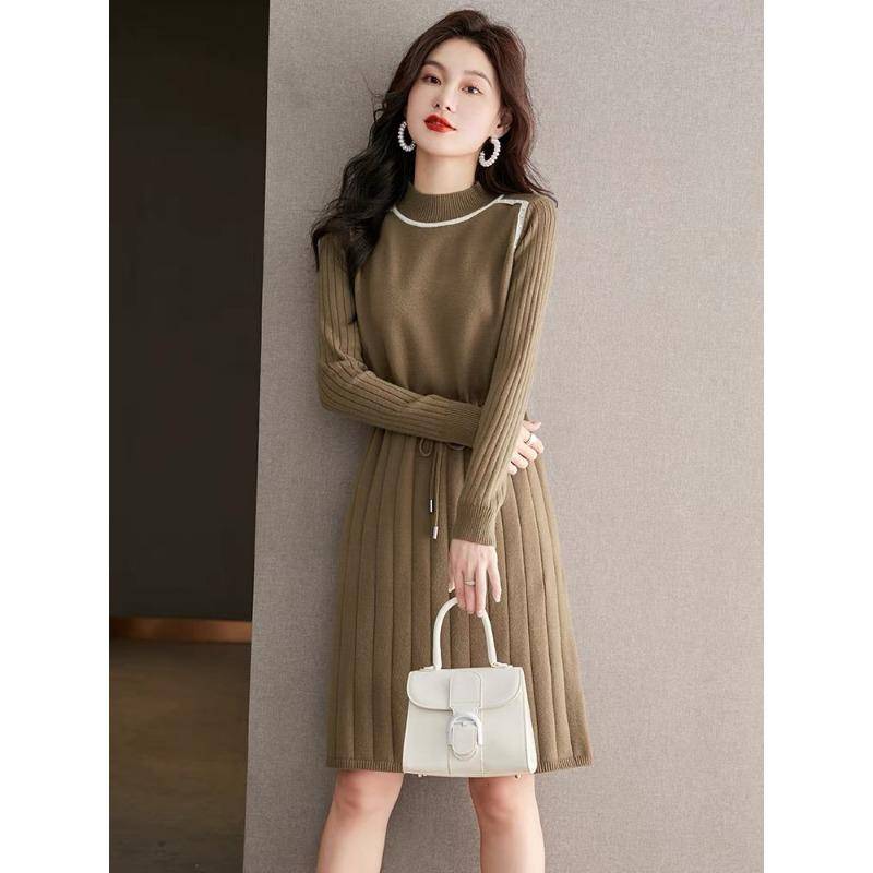 Unterkleid für Damen mit Mänteln, Mittellang, Herbst- und Winterstil, Taillenbetont, Schlankmachender Wollstrick-Basispulloverrock, Dick L von Joom DACH