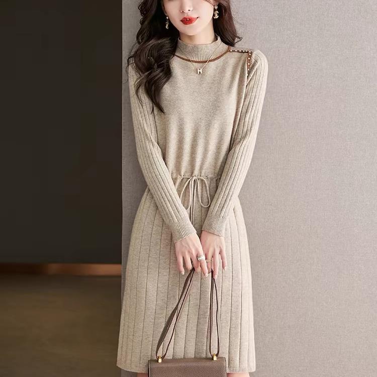 Unterkleid für Damen mit Mänteln, Mittellang, Herbst- und Winterstil, Taillenbetont, Schlankmachender Wollstrick-Basispulloverrock, Dick XL von Joom DACH