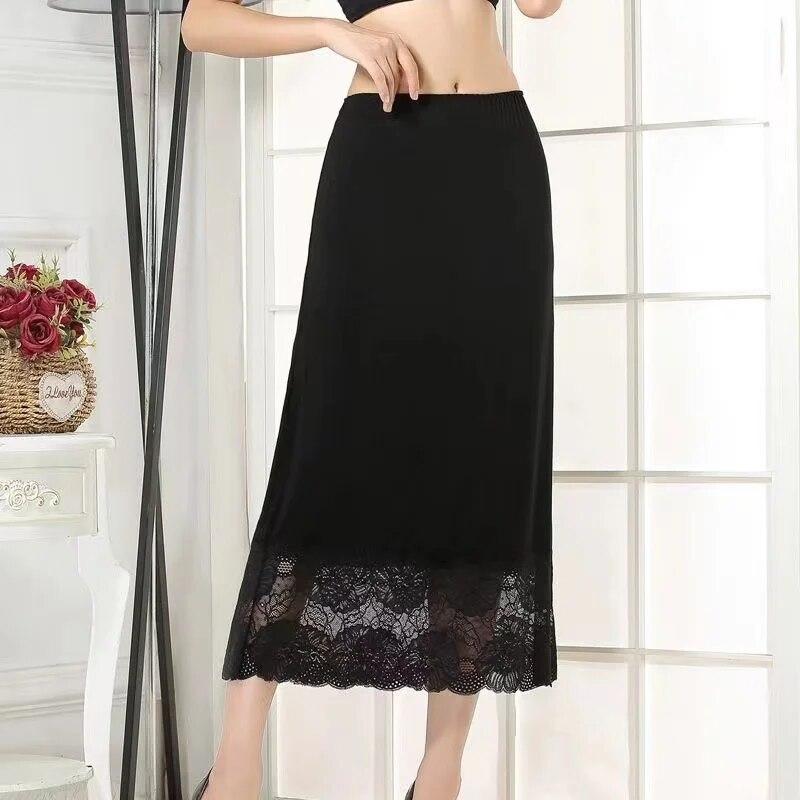 Unterrock Modal Damen Halblanger Rock Spitzen Slip Innenbekleidung Kurzer Rock Damen Halb Slip Kleid Petticoat One Size schwarz von Joom DACH