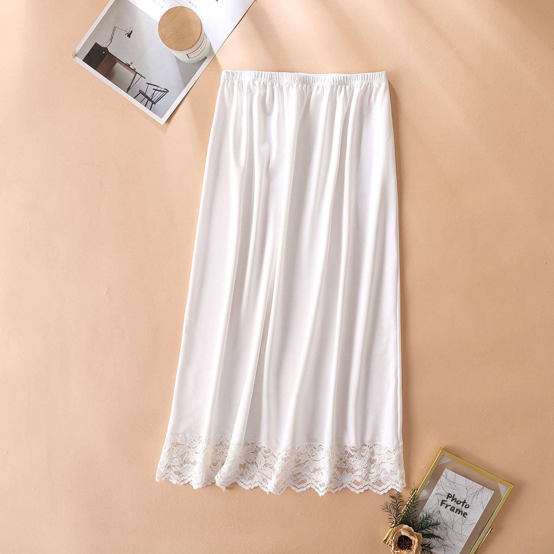 Unterrock Modal Damen Halblanger Rock Spitzen Slip Innenbekleidung Kurzer Rock Damen Halb Slip Kleid Petticoat One Size weiß von Joom DACH