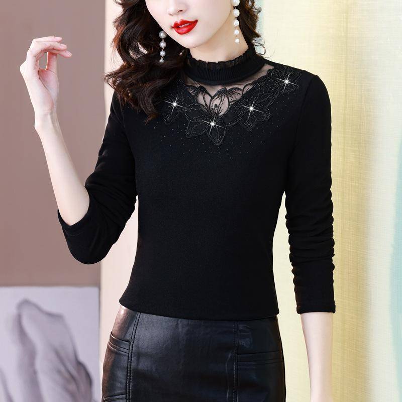 Unterteil Damen Langarm-T-Shirt Winterkleidung Neues Designgefühl Fleece Verdickter Stehkragen Pullover 4XL von Joom DACH