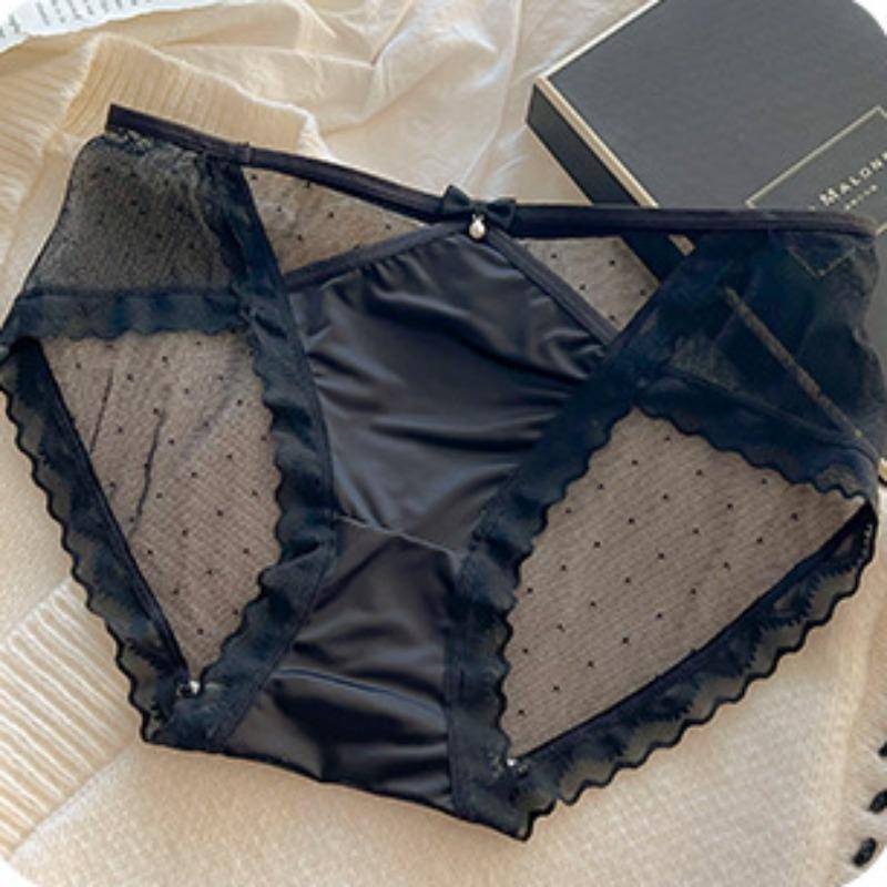 Unterwäsche Antibakterieller Schritt Mittelhoher, schnelltrocknender, nahtloser, hohler Slip für Damen mit Spitze L schwarz von Joom DACH