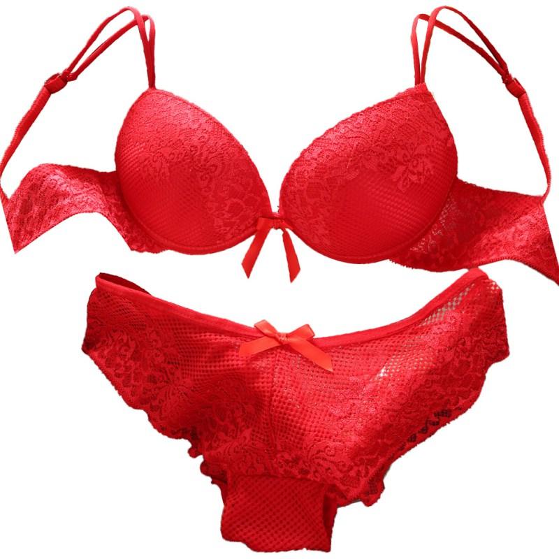 Unterwäsche Damen BH-Set Dessous-Set Luxuriöses Vintage-Spitzenstickerei-Push-Up-BH- und Höschen-Set 34/75B von Joom DACH