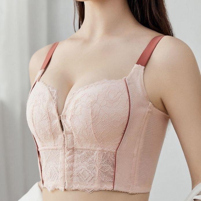 Unterwäsche Damen Raffung Anpassungstyp Frontschnalle BH Obere Unterstützung Anti-Durchhängen Externe Expansion Korrektur BH 40/90E apricot von Joom DACH