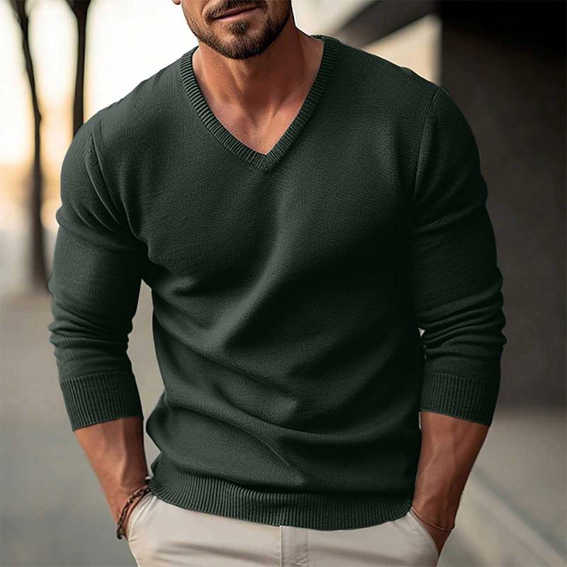 V-Ausschnitt Pullover Herren Slim Herbst Winter Strickwaren Pullover Langarm Strickpullover Herrenbekleidung L armee grüne von Joom DACH