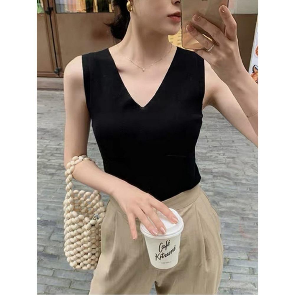 V-Ausschnitt Tank Top Streifen Strick Neckholder Crop Tops Frauen Sommer Camis Brustpolster Camisole Mode Lässig Tube Weibliche Ärmellose Gestellte Weste S weiß von Joom DACH