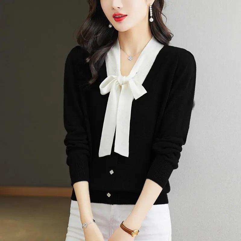 V-Ausschnitt Top Damen Strickpullover Frühling und Sommer neu ausländischer Stil schöner Pullover dünn Herbst Schleifenpullover Unterhemd 3XL von Joom DACH