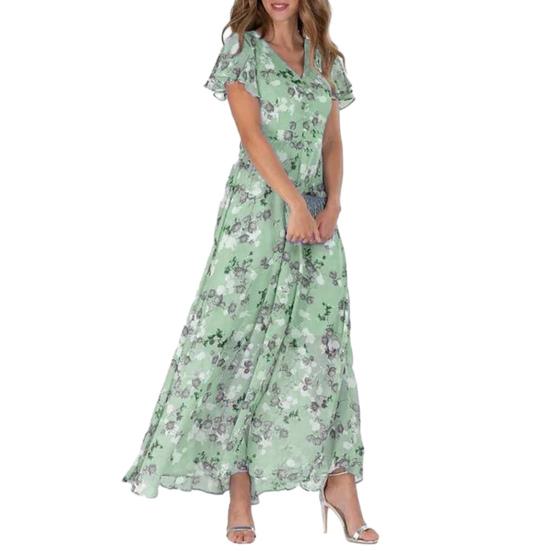 V-ausschnitt Rüschen Kurzarm Maxi Kleid Taille Enge High-taille Flowy Saum Süße Blumen Druck Chiffon Kleid Weibliche Kleidung L grün V-ausschnitt Rüschen Kurzarm Maxi Kleid Taille Enge High-taille Flowy Saum Süße Blumen Druck Chiffon Kleid Weibliche Kleidung L grün von Joom DACH
