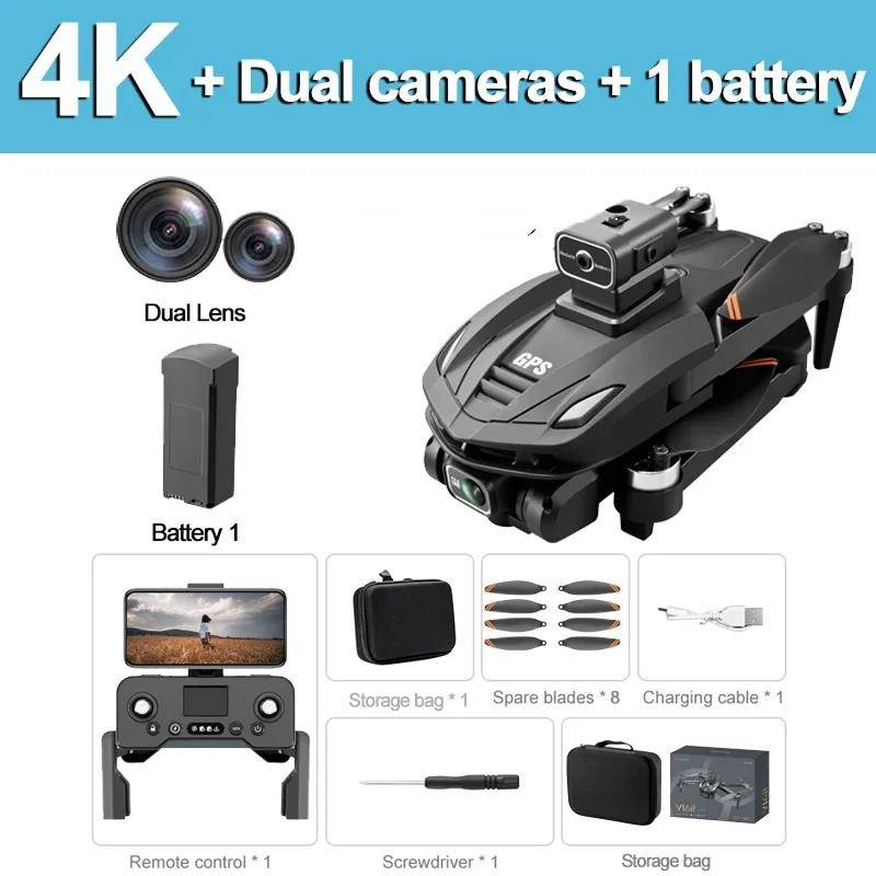 V168 GPS-Drohne Faltbarer RC-Quadcopter 8K HD Dual ESC-Kamera 5G WLAN Bürstenlos 360° Hindernisvermeidung FPV-Drohne mit Kameraspielzeug 4K 1 battery schwarz von Joom DACH
