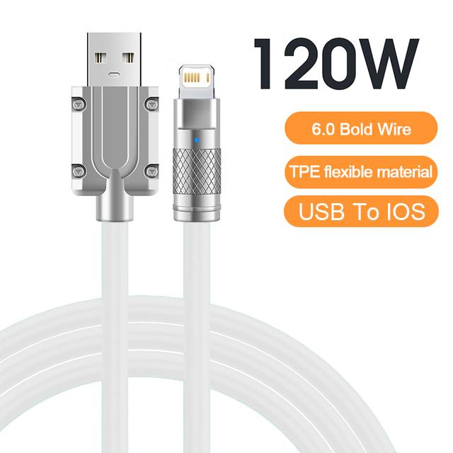 VAORLO 2M Metall-Ladekabel 120W 6A Super Charge für Micro-Typ-C-USB-C-Datenkabel, schnelle Übertragung, hochwertiger, kostenloser Organizer, USB-Schnellladung 1M 8Pin weiß von Joom DACH