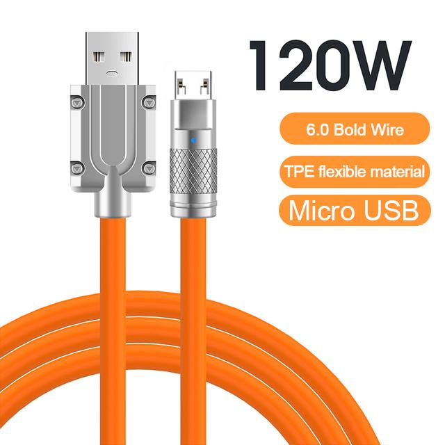 VAORLO 2M Metall-Ladekabel 120W 6A Super Charge für Micro-Typ-C-USB-C-Datenkabel, schnelle Übertragung, hochwertiger, kostenloser Organizer, USB-Schnellladung 2M Micro orange von Joom DACH