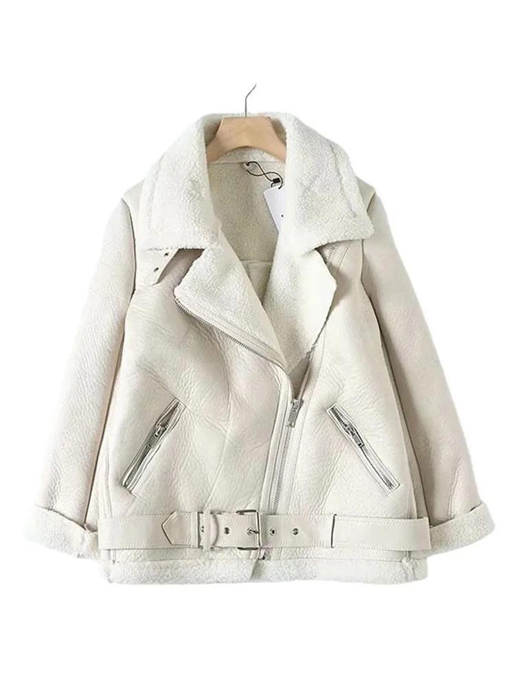 VAYLA Damen Pelz Warme Jacke Herbst und Winter Mode Revers Langarm Tasche Reißverschluss Dekoration Motorradjacke XL von Joom DACH