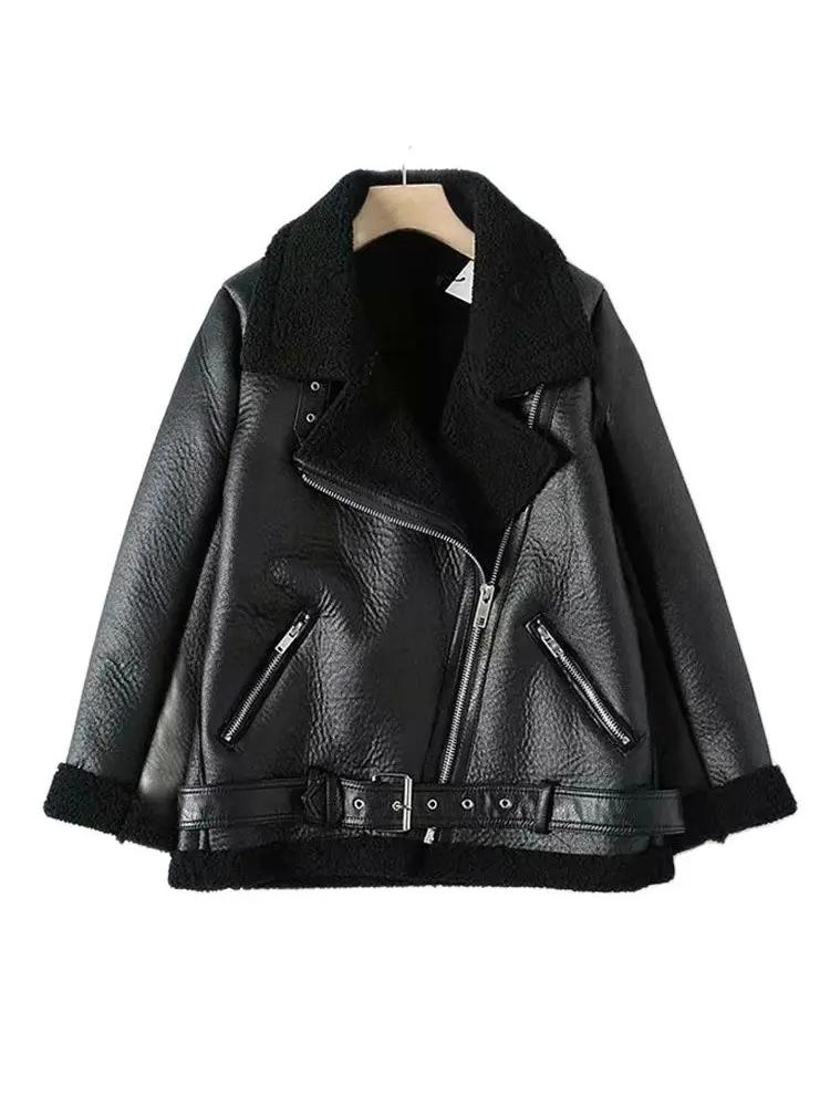 VAYLA Damen Pelz Warme Jacke Herbst und Winter Mode Revers Langarm Tasche Reißverschluss Dekoration Motorradjacke XL von Joom DACH