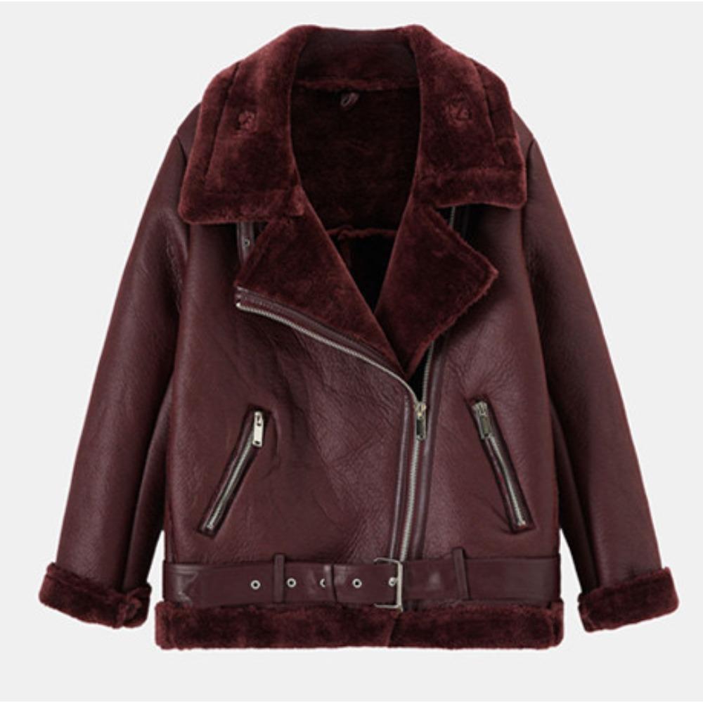 VAYLA Damen Pelz Warme Jacke Herbst und Winter Mode Revers Langarm Tasche Reißverschluss Dekoration Motorradjacke XL rot von Joom DACH