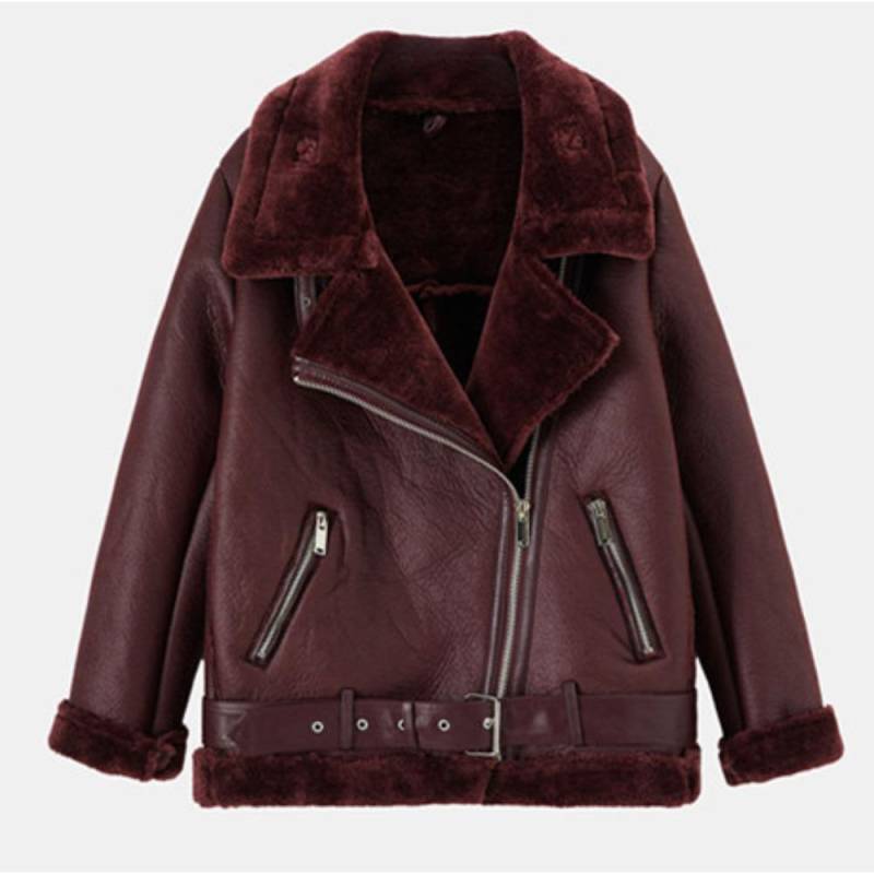 VAYLA Damen Pelz Warme Jacke Herbst und Winter Mode Revers Langarm Tasche Reißverschluss Dekoration Motorradjacke XL rot von Joom DACH