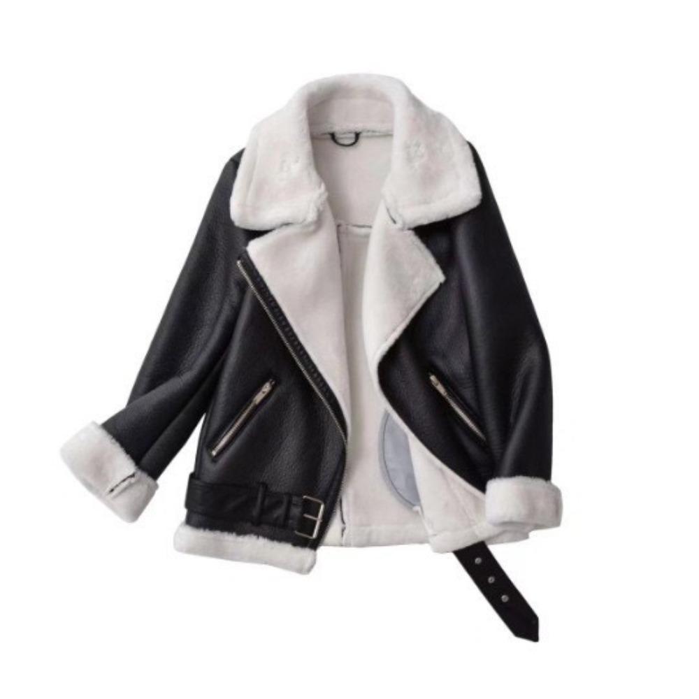 VAYLA Damen Pelz Warme Jacke Herbst und Winter Mode Revers Langarm Tasche Reißverschluss Dekoration Motorradjacke XL weiß von Joom DACH