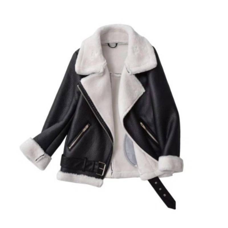 VAYLA Damen Pelz Warme Jacke Herbst und Winter Mode Revers Langarm Tasche Reißverschluss Dekoration Motorradjacke XL weiß von Joom DACH