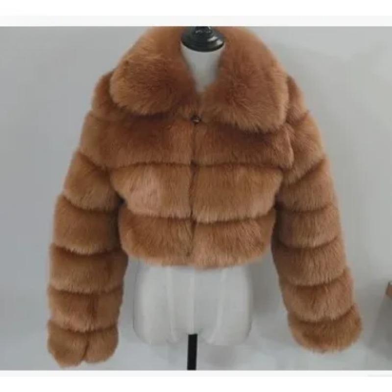 VAYLA Lässiger Weißer Schwarzer Flauschiger Herbst Winter Kunstpelzmantel Damen Kurze Jacke Langarm Cropped Puffer Pelzjacke Für Damen Oberbekleidung M braun von Joom DACH